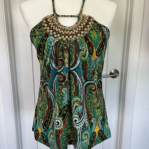 Heart Soul Medium Multicolor Paisley Beaded Halter Top